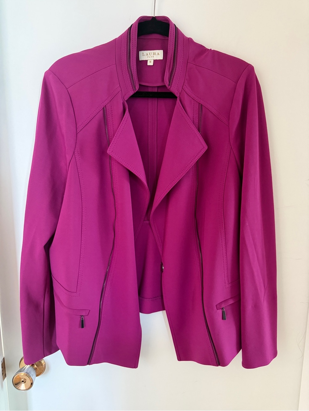 Laura Plus Size 16 Magenta Fuchsia Moto Jacket Stretch Zip Blazer